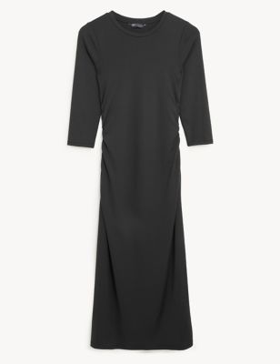 

Womens M&S Collection Jersey Round Neck Ruched Midi Column Dress - Black, Black