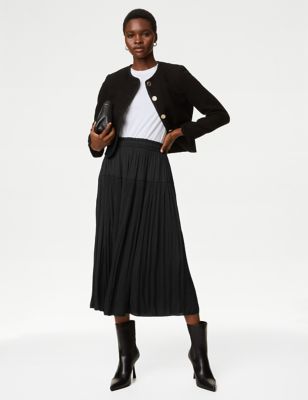 

Womens M&S Collection Satin Plisse Midi Pleated Skirt - Black, Black
