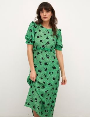

Womens Nobody's Child Felicia Floral Frill Detail Midaxi Tea Dress - Green Mix, Green Mix
