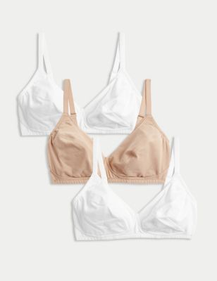 

Womens M&S Collection 3pk Cotton Non Wired Full Cup Bras A-E - White Mix, White Mix