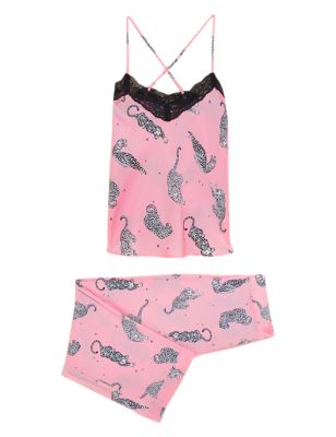 

Womens M&S Collection Dream Satin™ & Lace Tiger Print Pyjama Set - Pink Mix, Pink Mix