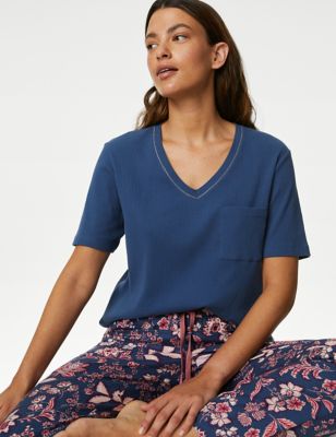

Womens M&S Collection Cotton Rich Floral Pyjama Set - Dark Blue, Dark Blue