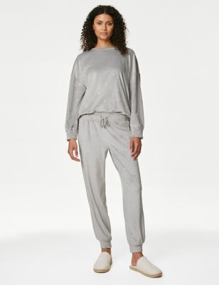 

Womens Body by M&S Flexifit™ Velour Polka Dot Lounge Joggers - Silver Grey, Silver Grey