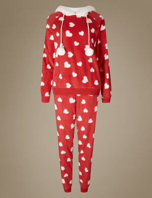 Fleece Heart Print Long Sleeve Pyjamas