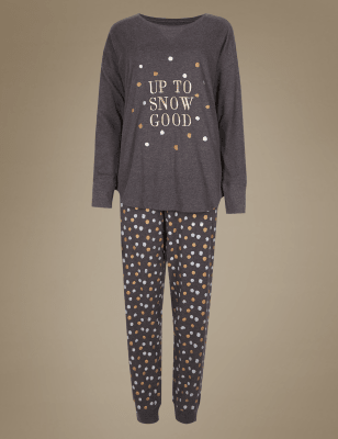 Cotton Rich Snow Print Long Sleeve Pyjamas