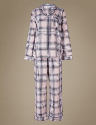 Pure Cotton Revere Collar Checked Pyjamas