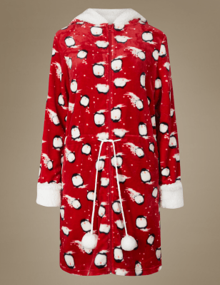 Fleece Penguin Print Dressing Gown
