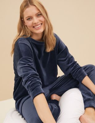 

Womens M&S Collection Flexifit™ Velour Lounge Sweatshirt - Navy, Navy