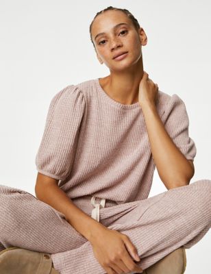 

Womens M&S Collection Cosy Waffle Lounge Top - Nutmeg, Nutmeg