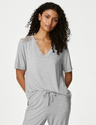 

Womens Body by M&S Body Soft™ Lace Detail Pyjama Top - Grey, Grey