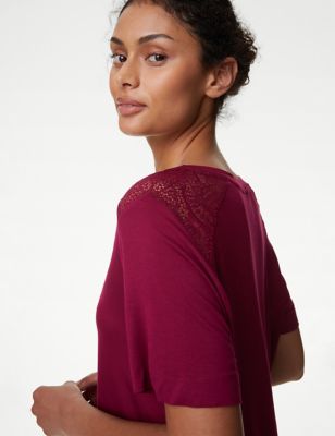 

Womens Body by M&S Body Soft™ Lace Detail Pyjama Top - Dark Raspberry, Dark Raspberry