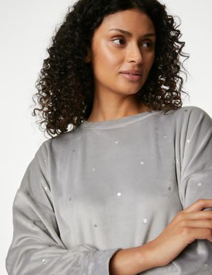 

Womens Body by M&S Flexifit™ Velour Foil Polka Dot Lounge Sweatshirt - Silver Grey, Silver Grey