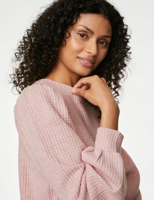 

Womens M&S Collection Cosy Lounge Glitter Waffle Sweatshirt - Antique Rose, Antique Rose