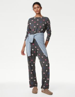 

Womens M&S Collection Cotton Rich Heart Print Pyjama Set - Charcoal Mix, Charcoal Mix