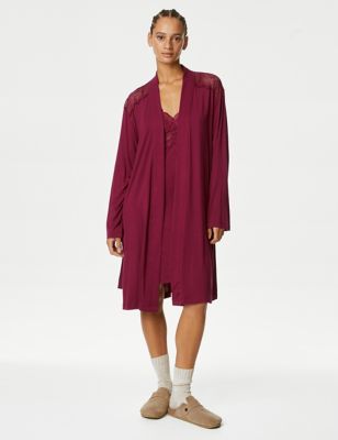 

Womens Body by M&S Body Soft™ Lace Detail Short Dressing Gown - Raspberry, Raspberry