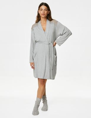 

Womens Body by M&S Body Soft™ Lace Detail Short Dressing Gown - Grey, Grey