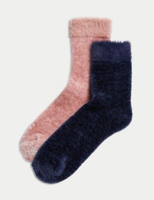 

Womens M&S Collection 2pk Recycled Thermal Velvet Cosy Socks - Navy Mix, Navy Mix