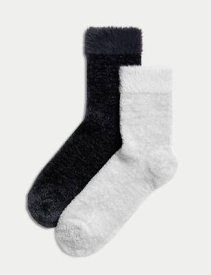 

Womens M&S Collection 2pk Recycled Thermal Velvet Cosy Socks - Light Grey Mix, Light Grey Mix