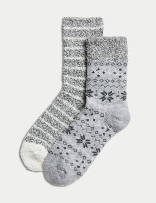 

Womens M&S Collection 2pk Fairisle Cosy Recycled Thermal Socks - Grey Mix, Grey Mix