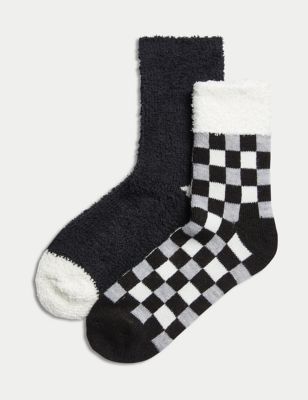 

Womens M&S Collection 2pk Thermal Recycled Check Cosy Socks - Black Mix, Black Mix