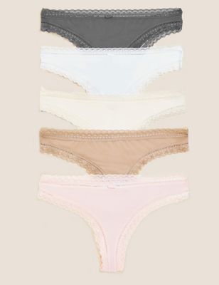 

Womens M&S Collection 5pk Microfibre & Lace Brazilian Knickers - Pink, Pink