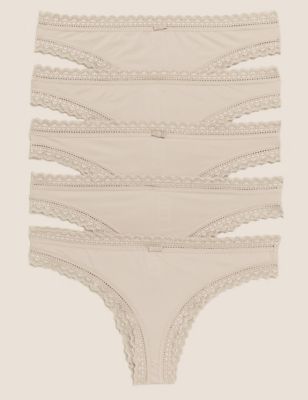 

Womens M&S Collection 5pk Microfibre & Lace Brazilian Knickers - Natural Mix, Natural Mix