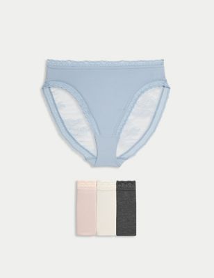 

Womens M&S Collection 4pk Modal & Lace High Waisted High Leg Knickers - Soft Blue Mix, Soft Blue Mix