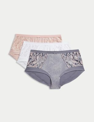 

Womens M&S Collection 3pk Wildblooms High Rise Knicker Shorts - Mid Grey, Mid Grey
