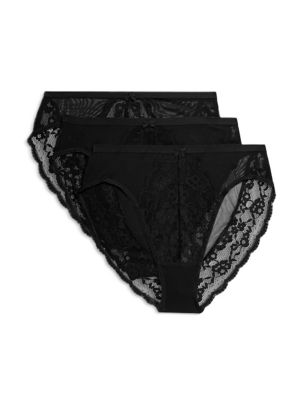 

Womens M&S Collection 3pk Lace High Waisted High Leg Knickers - Black, Black