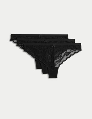 

Womens M&S Collection 3pk Lace Thongs - Black, Black