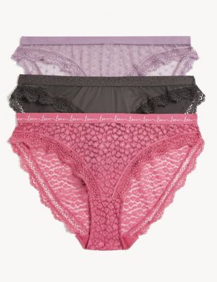 

Womens M&S Collection 3pk Lace & Mesh Bikini Knickers - Raspberry Mix, Raspberry Mix