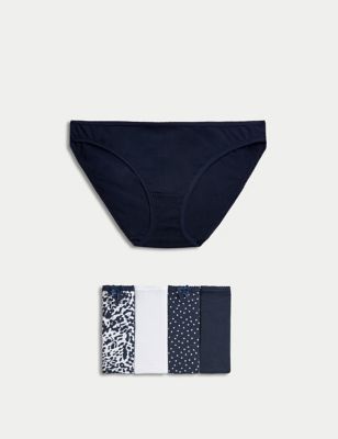 

Womens M&S Collection 5pk Cotton Lycra™ Printed Bikini Knickers - Navy Mix, Navy Mix