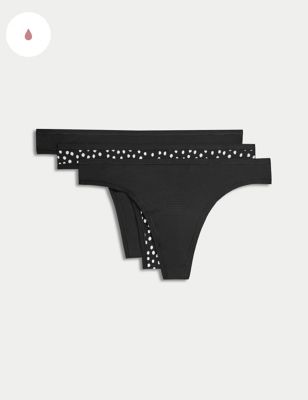 

Womens M&S Collection 3pk Light Absorbency Period Thongs - Black Mix, Black Mix