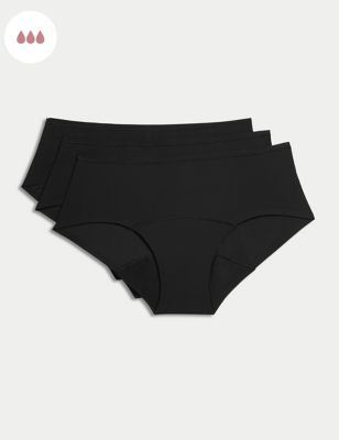 

Womens M&S Collection 3pk No VPL Heavy Absorbency Period Knicker Shorts - Black, Black