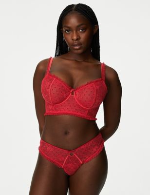 

Womens Boutique Anna Lace Wired Longline Balcony Bra - Bright Red, Bright Red