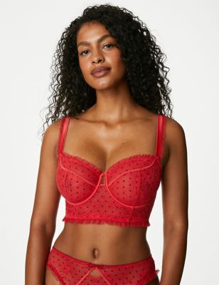 

Womens Boutique Anna Lace Wired Longline Balcony Bra F-H - Bright Red, Bright Red