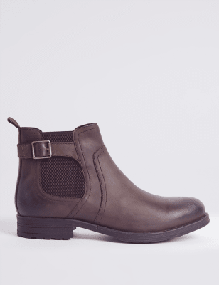 Leather Buckle Chelsea Boots