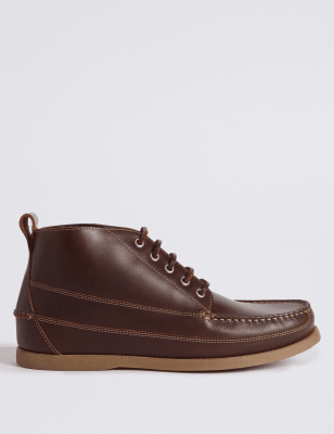 Leather Moccasin Lace-up Chukka Boots