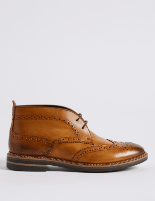Big & Tall Leather Brogue Chukka Boots