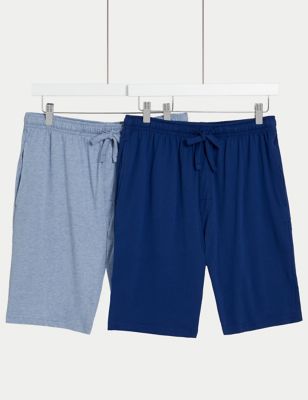 

Mens M&S Collection 2pk Cotton Rich Jersey Pyjama Shorts - Blue Mix, Blue Mix