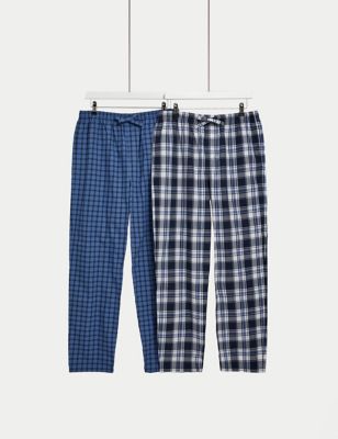 

Mens M&S Collection 2pk Pure Cotton Checked Pyjama Bottoms - Navy Mix, Navy Mix
