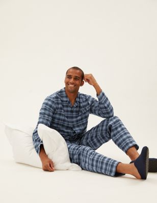 

Mens M&S Collection Brushed Cotton Checked Pyjama Set - Blue Mix, Blue Mix