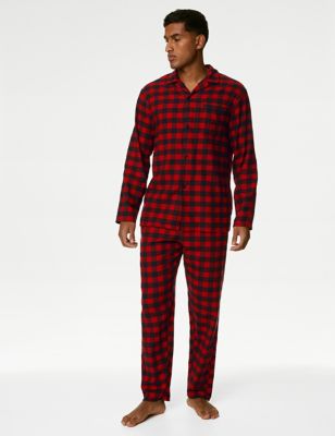 

Mens M&S Collection Brushed Cotton Checked Pyjama Set - Red Mix, Red Mix