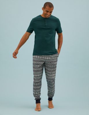 

Mens M&S Collection Cotton Supersoft Fair Isle Print Pyjama Set - Green Mix, Green Mix