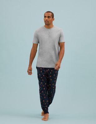 

Mens M&S Collection Supersoft Fox Print Pyjama Set - Grey Mix, Grey Mix