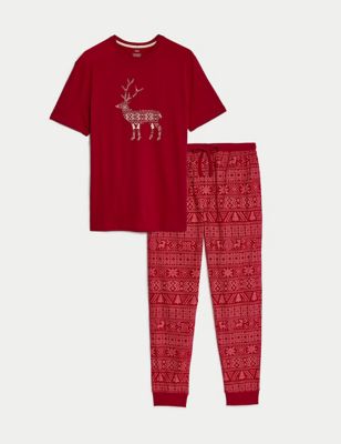 

Mens M&S Collection Men's Fairisle Christmas Pyjama Set - Red Mix, Red Mix