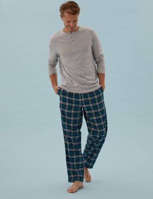 

Mens M&S Collection Brushed Cotton Checked Pyjama Set - Teal Mix, Teal Mix