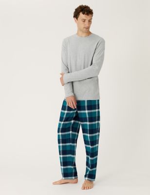 

Mens M&S Collection Brushed Cotton Checked Pyjama Set - Grey Mix, Grey Mix
