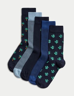 

Mens M&S Collection 5pk Cool & Fresh™ Assorted Cotton Rich Socks - Navy Mix, Navy Mix