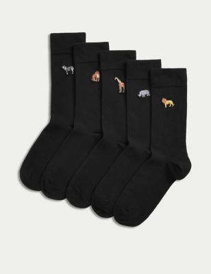 

Mens M&S Collection 5pk Cool & Fresh™ Safari Cotton Rich Socks - Black Mix, Black Mix
